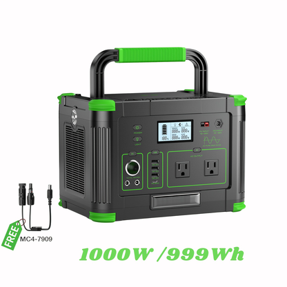 Battery Backup Power Station 1000W 999Wh | 2000W Peak Pure Sine Wave AC 110V PD 60W USB-C Solar Generator | Camping Home Emergency Road Trip