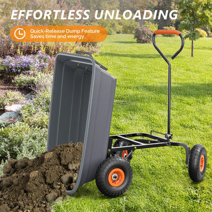 Garden Cart Dump Wagon 440 lbs Capacity, 4-Wheel Poly Cargo Cart with 2-in-1 Handle for Garden, Farm, Lawn and Yard Hauling, 44x26x39 in, Gray