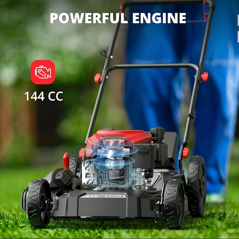 Gas Lawn Mower 21-Inch 144cc/170cc Push & Self-Propelled 2-in-1/3-in-1 Mulching, 6-Position Height Adjustment, High Rear Wheels, Foldable Handle