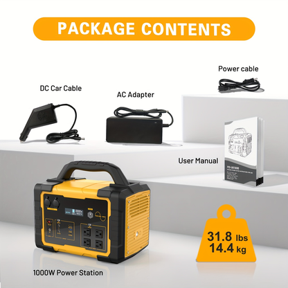 Off-Grid Power Station 1000W 2000W Peak 1075Wh LiFePO4 Battery Solar Generator Fast Charging for Home Emergency Camping Hunting Outdoor RV Backup