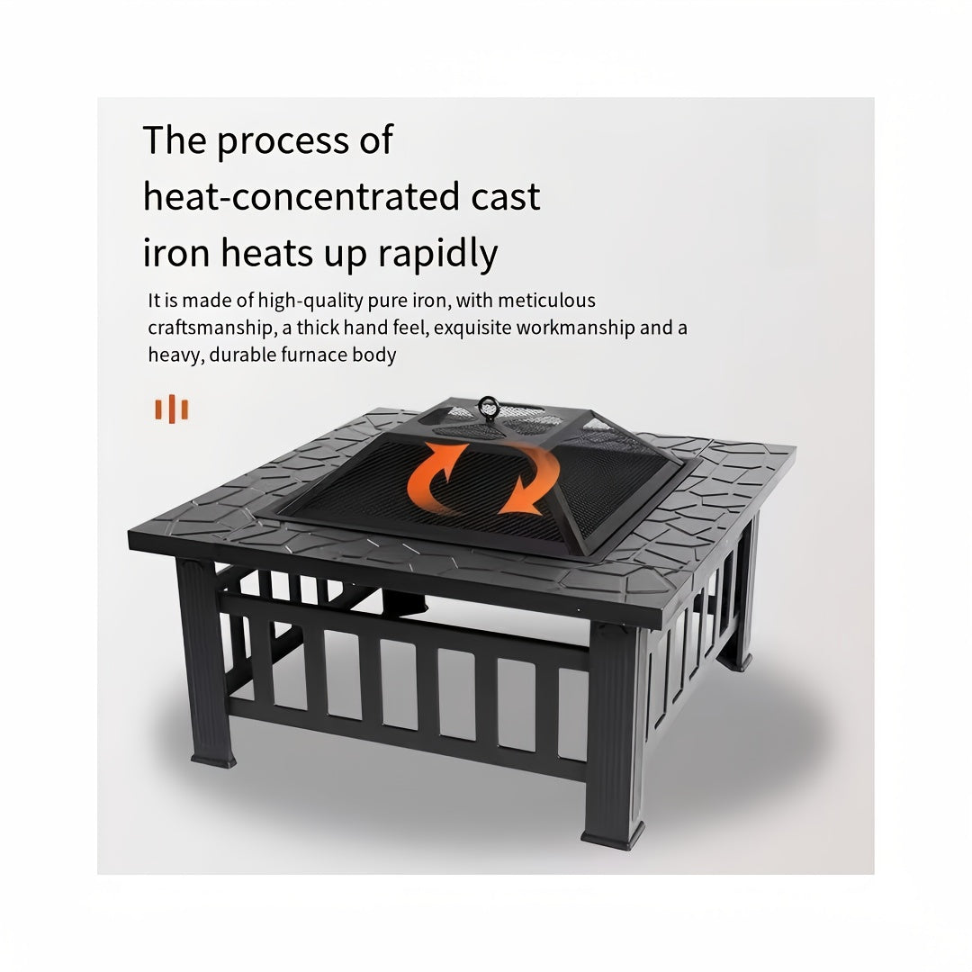Fire Pit with Grill | Round Iron Wood Burning Patio Backyard Cooking