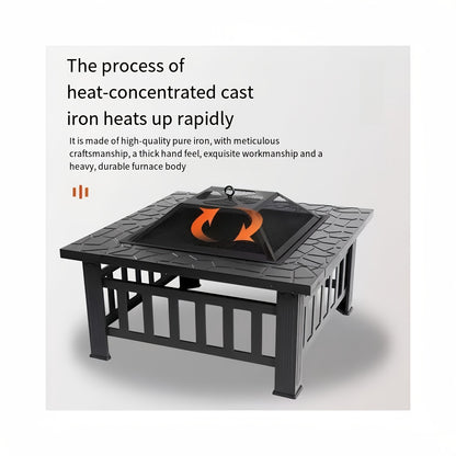 Fire Pit with Grill | Round Iron Wood Burning Patio Backyard Cooking