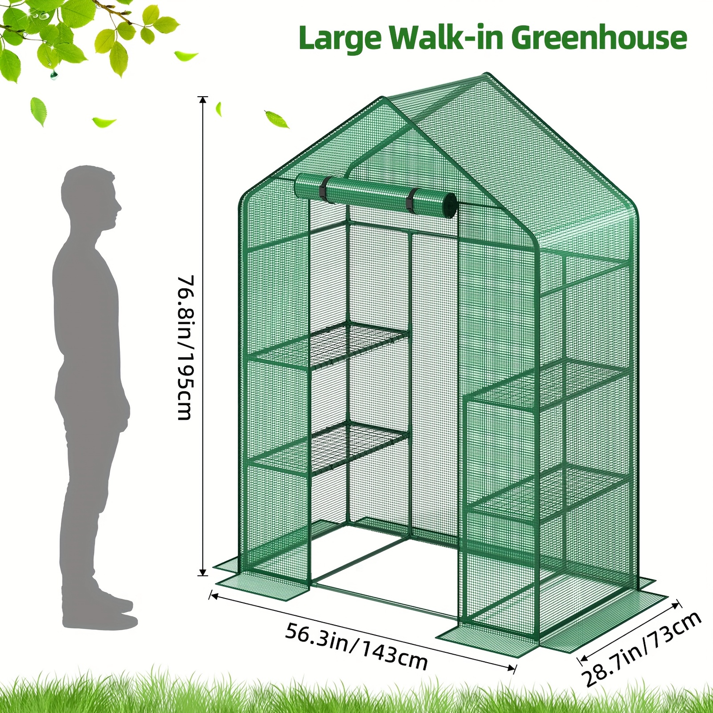 Garden Greenhouse Shelves 3/4-Layer Iron Frame with Durable PE Cover, Portable Indoor Outdoor Plant Greenhouse for Seedlings, Herbs & Flowers, White & Green