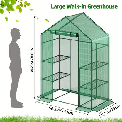 Garden Greenhouse Shelves 3/4-Layer Iron Frame with Durable PE Cover, Portable Indoor Outdoor Plant Greenhouse for Seedlings, Herbs & Flowers, White & Green