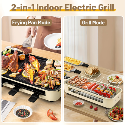 Indoor Electric Smokeless Grill 1700W with Raclette Pans, Non-Stick Dishwasher Safe Plate, Portable Tabletop BBQ Griddle for Couples