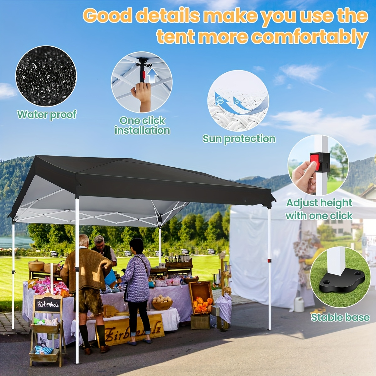 Pop Up Canopy Tent 10x10 FT 1-Key Center Lock 3 Heights Carry Bag