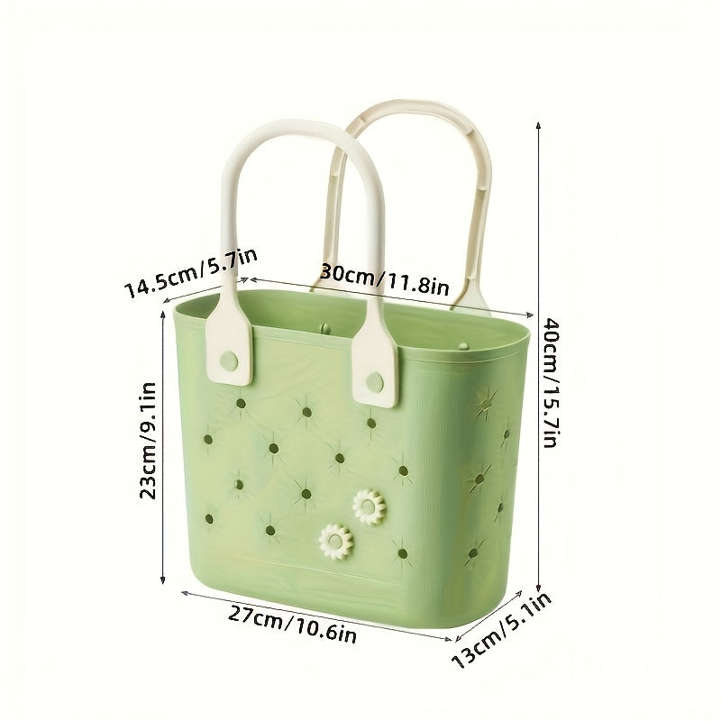 Rubber Tote Bag 2pcs Floral Pattern Beach Bag with Soft Handles Multipurpose Reusable Storage Bag for Bath Shopping Camping Home Travel Organizer