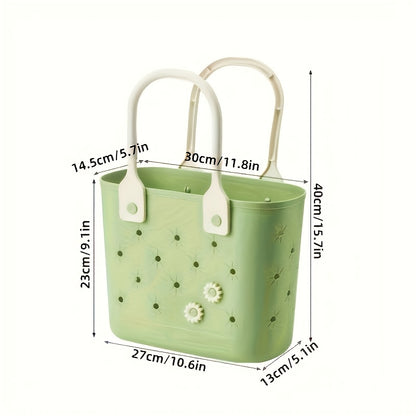 Rubber Tote Bag 2pcs Floral Pattern Beach Bag with Soft Handles Multipurpose Reusable Storage Bag for Bath Shopping Camping Home Travel Organizer
