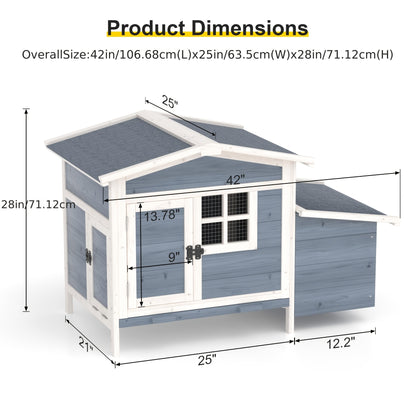 Hen House Outdoor Wooden Chicken Coop with Nesting Box Ramp Removable Tray Elevated Design Fir Wood Asphalt Roof 3 Colors Lockable Doors for Backyard Poultry