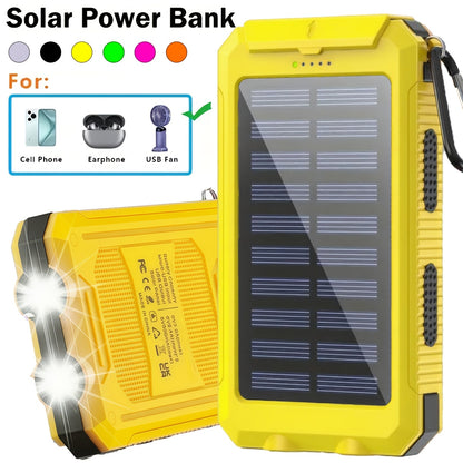 Solar Charger 12800mAh Portable Power Bank - Dual USB 5V Output, LED Flashlight, Outdoor Backup Battery for All Cell Phones, Camping, Hiking & Emergency Use