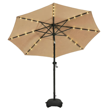 Patio Umbrella 9ft Solar LED Lighted with Base, 32 LED Market Umbrella with Ventilation, Push Button Tilt & Crank, Outdoor Table Umbrella for Garden, Deck, Backyard & Pool