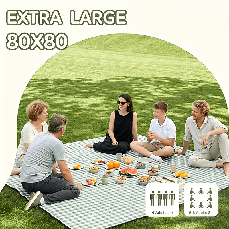Beach Blanket Oversized Sandproof Plaid Mat – Tear-Resistant Quick-Dry Foldable with Straps for Picnic Camping Yoga Outdoor Travel Family