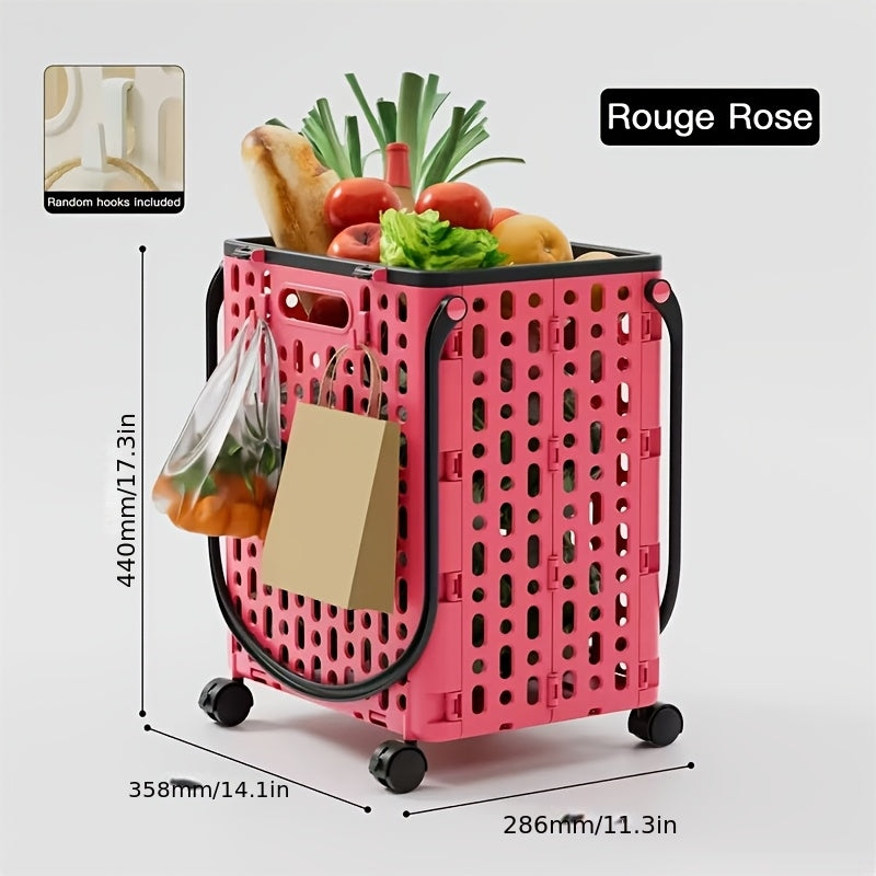 Foldable Shopping Cart with Wheels and Handle Large Capacity Portable Trolley for Grocery Camping Travel Laundry Beach Outdoor Home Lightweight Space Saving