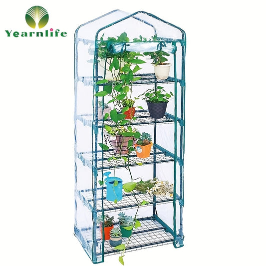 Plant Greenhouse Rack 5-Tier Portable Mini Greenhouse with Steel Frame, Roll-Up Zipper Door, Weatherproof PE Cover for Indoor Outdoor Seedling & Flower Growing