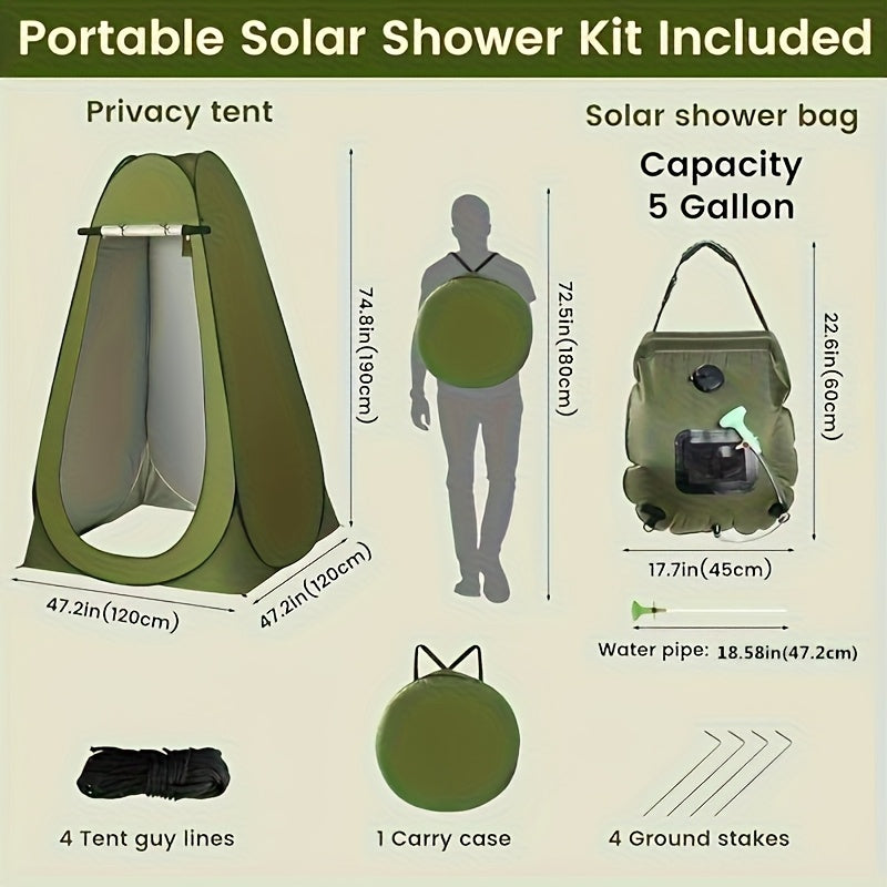 Camping Shower Tent Kit Pop Up Privacy Tent Solar Shower Bag 20L