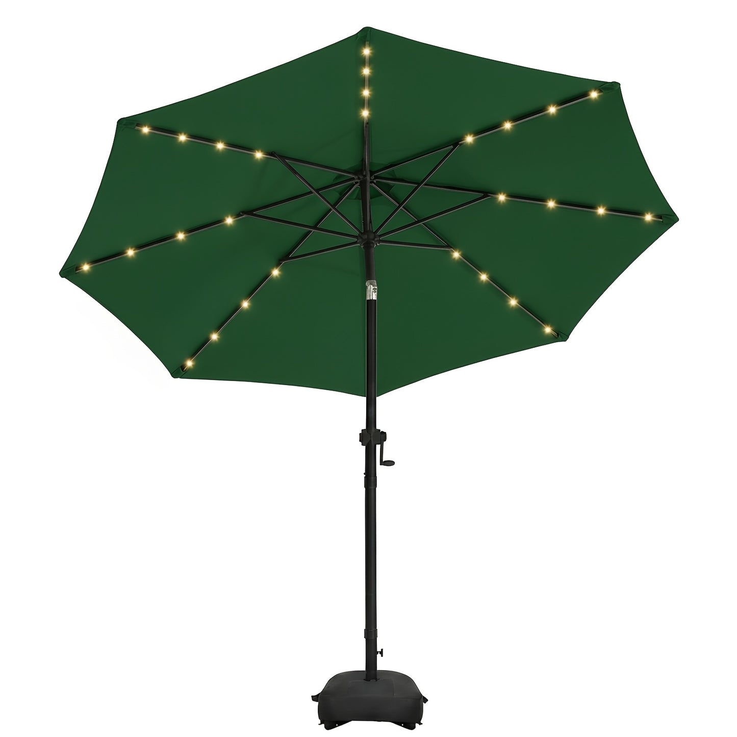 Patio Umbrella 9ft Solar LED Lighted with Base, 32 LED Market Umbrella with Ventilation, Push Button Tilt & Crank, Outdoor Table Umbrella for Garden, Deck, Backyard & Pool