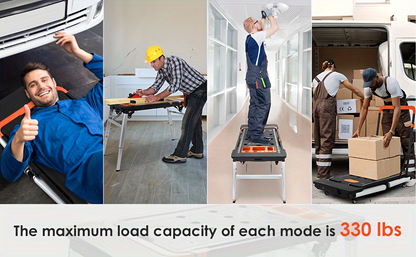 7in 1 Multifunctional Work Benches, Folding Work Table for Garage, As Portable Workbench, Sawhorse, Scaffold, Platform, Car Creeper, Dolly And Hand Truck, with 4 Wheels, Perfect Gift for Father's Day, Requires No Assembly