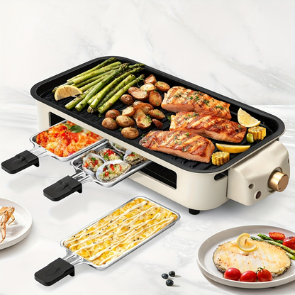Indoor Electric Smokeless Grill 1700W with Raclette Pans, Non-Stick Dishwasher Safe Plate, Portable Tabletop BBQ Griddle for Couples