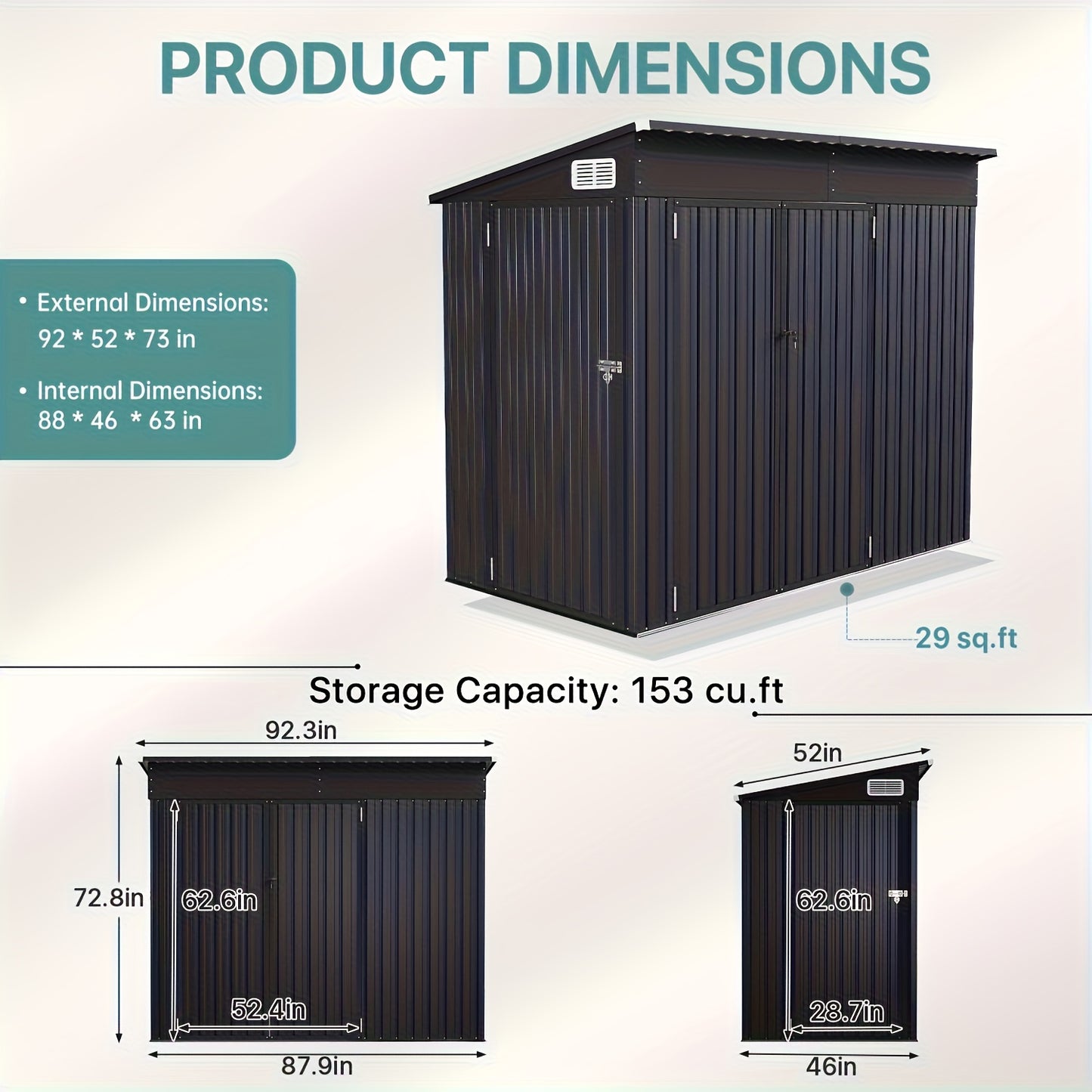 Storage Shed | Outdoor Steel Triple Door Sloped Roof Bike Garden Tools