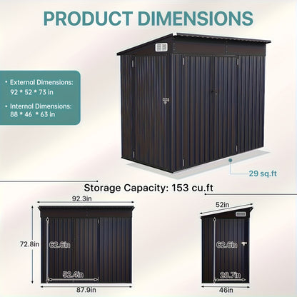 Storage Shed | Outdoor Steel Triple Door Sloped Roof Bike Garden Tools