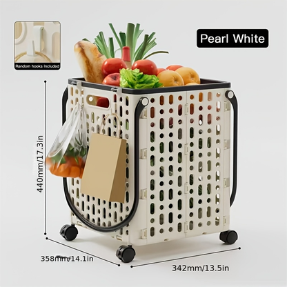 Foldable Shopping Cart with Wheels and Handle Large Capacity Portable Trolley for Grocery Camping Travel Laundry Beach Outdoor Home Lightweight Space Saving
