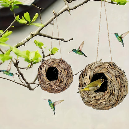 Hummingbird Nest House Handwoven Outdoor Garden Patio Bird Nest - Spherical Design Comfortable Nesting Shelter for Small Birds, Wildlife Habitat Decor