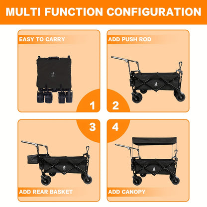 Folding Wagon Cart Heavy Duty | All Terrain Beach Camping Garden Canopy