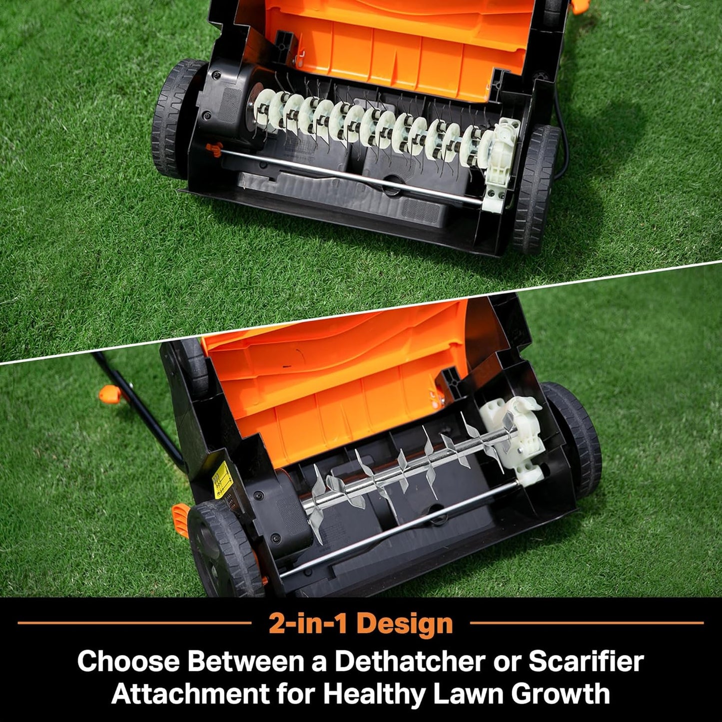 Electric Lawn Scarifier & Dethatcher 13" 12AMP 2-in-1 Aerator, 3400RPM Motor, 19 Cutting Positions, 6-Gallon Bag & Foldable Handle for Compact Storage