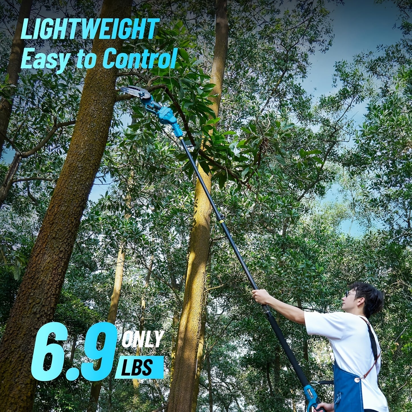 Cordless Pole Chainsaw 2-in-1 with 6" Brushless Chain, 16-Foot Max Reach, 2.0Ah Battery, Extendable Pole Saw for Tree Pruning and Wood Cutting