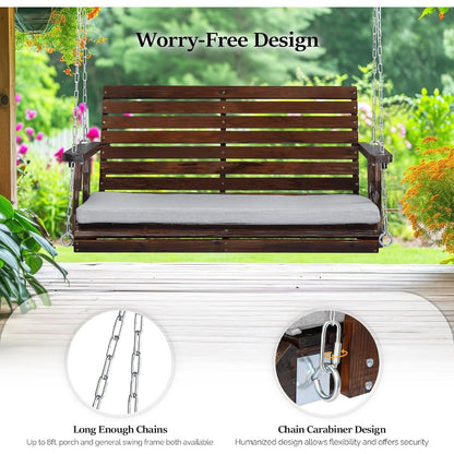 Porch Swing 4 FT Wooden | 880 Lbs Heavy Duty Outdoor Patio Swing with Adjustable Chains, Rustic Farmhouse Style for Yard, Garden, Lawn & Balcony
