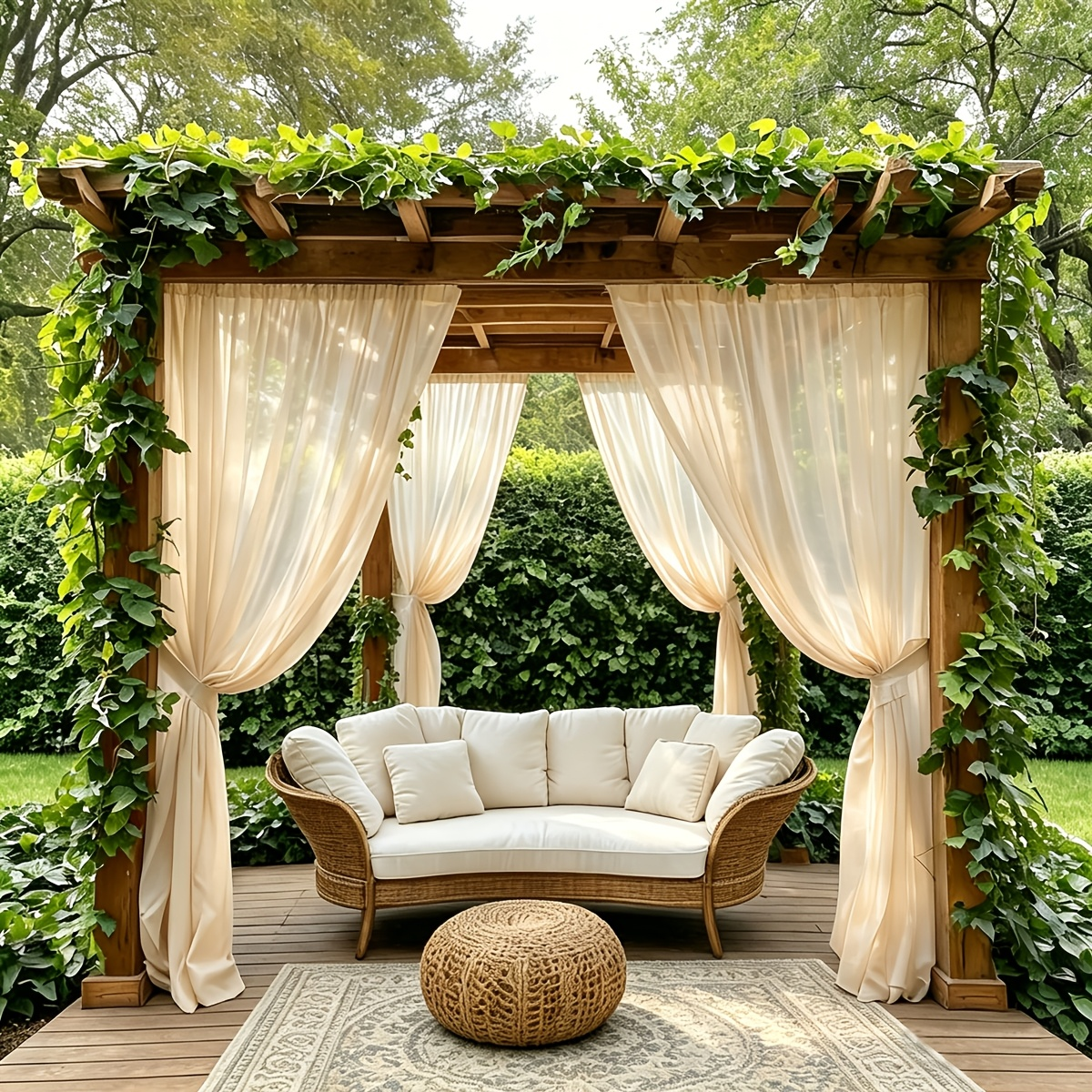 Sheer Curtains Outdoor Voile Drapes 6 Pack – Semi-Transparent Light Filtering Grommet Top Panels for Porch Patio Pergola Balcony Pool Privacy