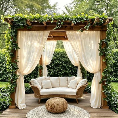 Sheer Curtains Outdoor Voile Drapes 6 Pack – Semi-Transparent Light Filtering Grommet Top Panels for Porch Patio Pergola Balcony Pool Privacy