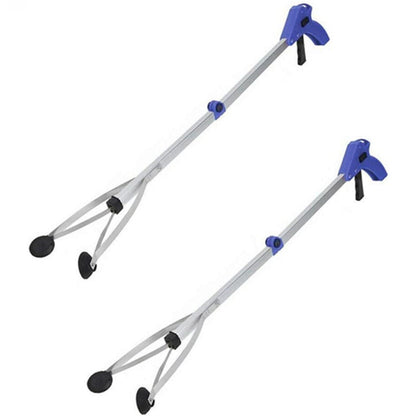 Reacher Grabber Tool 32-Inch Foldable 2-Pack - Aluminum Alloy Extender with Rubber Suction Cup Grippers, Safety Lock & Ergonomic Pistol Handle for Elderly, Mobility Aid, Trash Picker & Garden Use