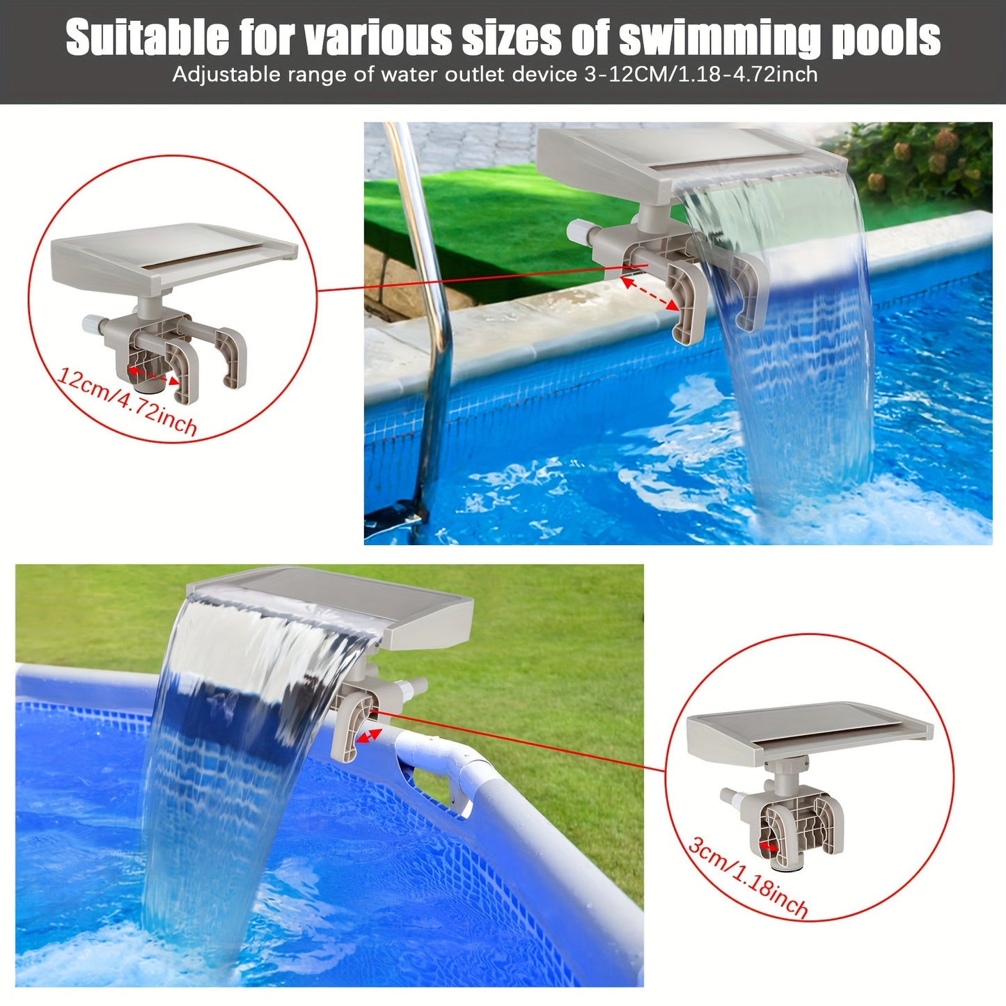 Pool Waterfall | Above Ground Pool Cascade Fountain Attachment Outdoor