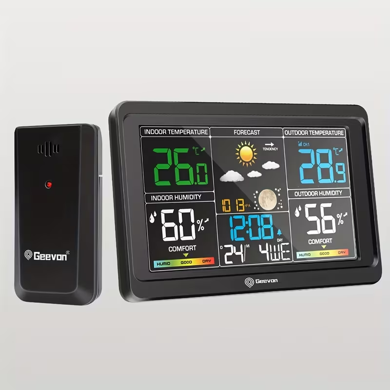 Wireless Weather Station - Indoor Outdoor Thermometer with 7.6" LCD, Barometer, Humidity, Moon Phase & USB Charging