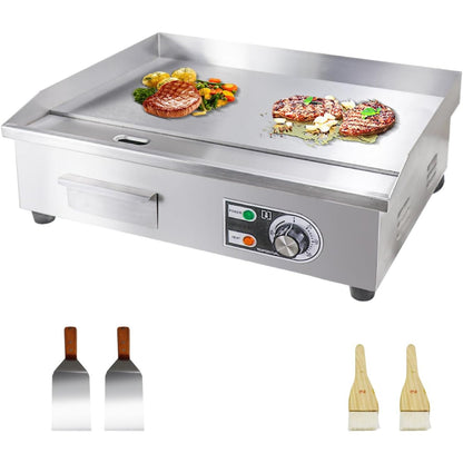 Electric Flat Top Grill 14"/22" – Commercial Teppanyaki Griddle, Non-Stick Cast Iron Cooking Surface, Adjustable Temp 122–572°F, Stainless Steel, Indoor & Restaurant Use