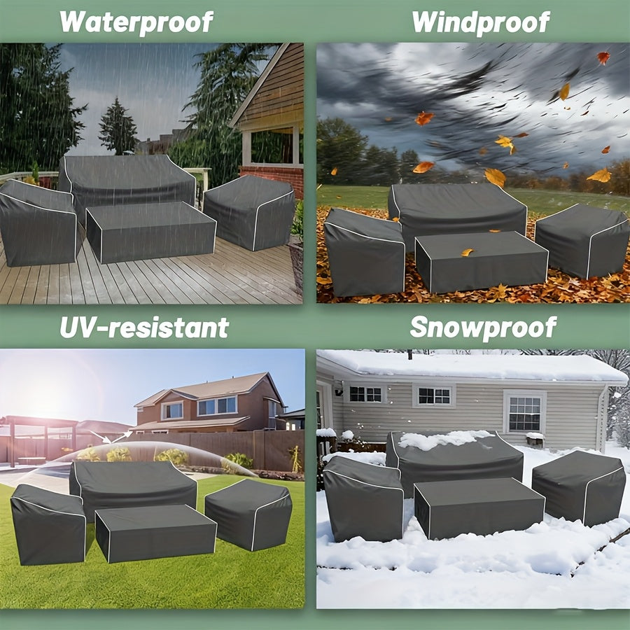 Outdoor Furniture Covers Set 4 Piece Waterproof, Heavy Duty Patio Cover for Sofa Lawn Chairs Coffee Table, Windproof Buckle Straps Reinforced Stitching All-Weather Protection, Black