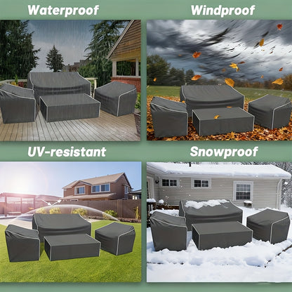 Outdoor Furniture Covers Set 4 Piece Waterproof, Heavy Duty Patio Cover for Sofa Lawn Chairs Coffee Table, Windproof Buckle Straps Reinforced Stitching All-Weather Protection, Black