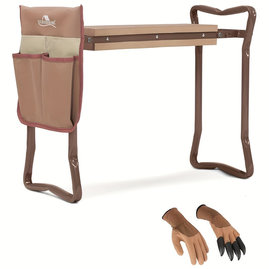 Garden Kneeler and Seat – Foldable Bench with EVA Pad & Tool Pouches
