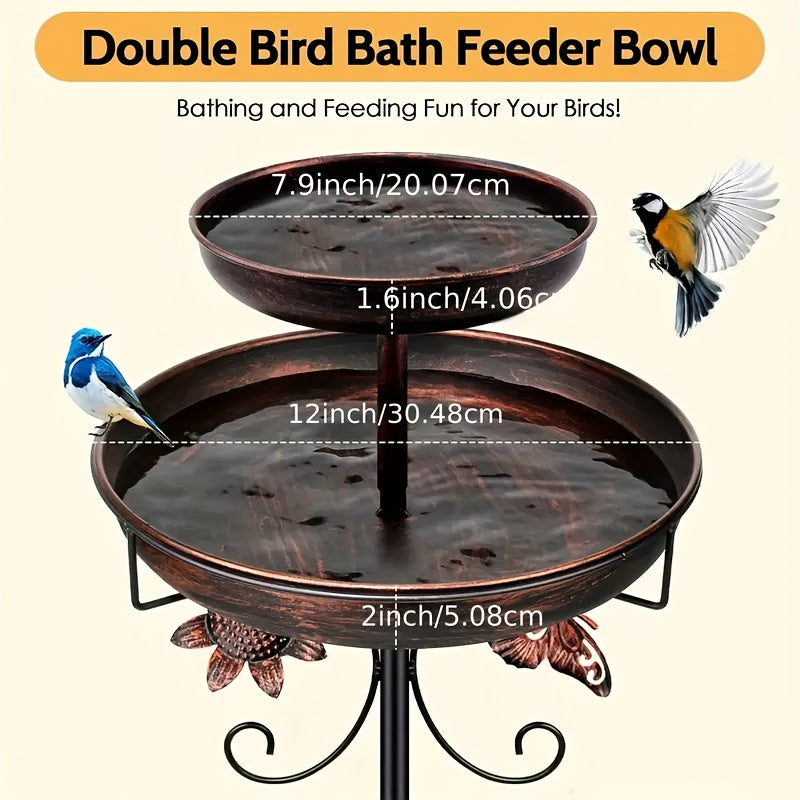 Bird Bath | Heavy Duty Metal Double Layer 5-Claw Base Garden Courtyard