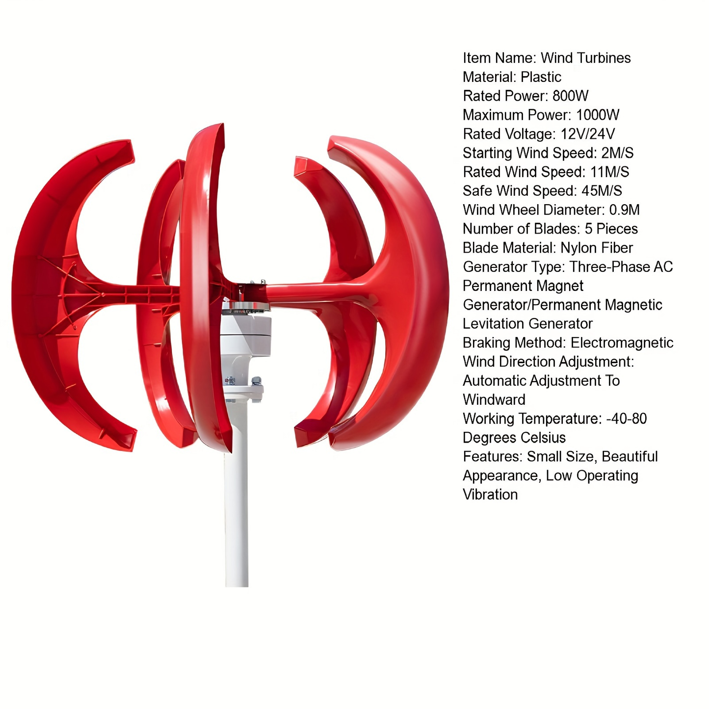 Vertical Wind Turbine Generator 1000W - VAWT Kit with Charge Controller, Low Noise, Easy Install for Home Farm Business Off-Grid Power