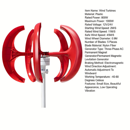 Vertical Wind Turbine Generator 1000W - VAWT Kit with Charge Controller, Low Noise, Easy Install for Home Farm Business Off-Grid Power