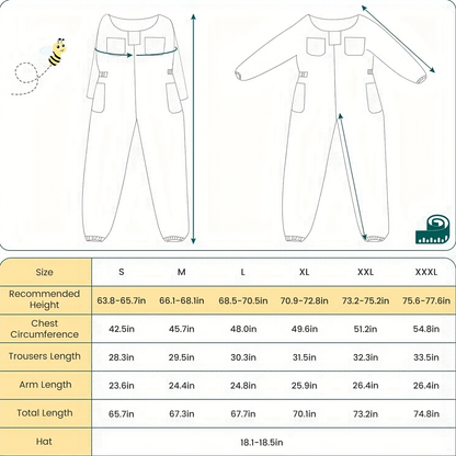 Beekeeping Suit Triple Layer Sting-Resistant Gloves 2 Veils S-3XL