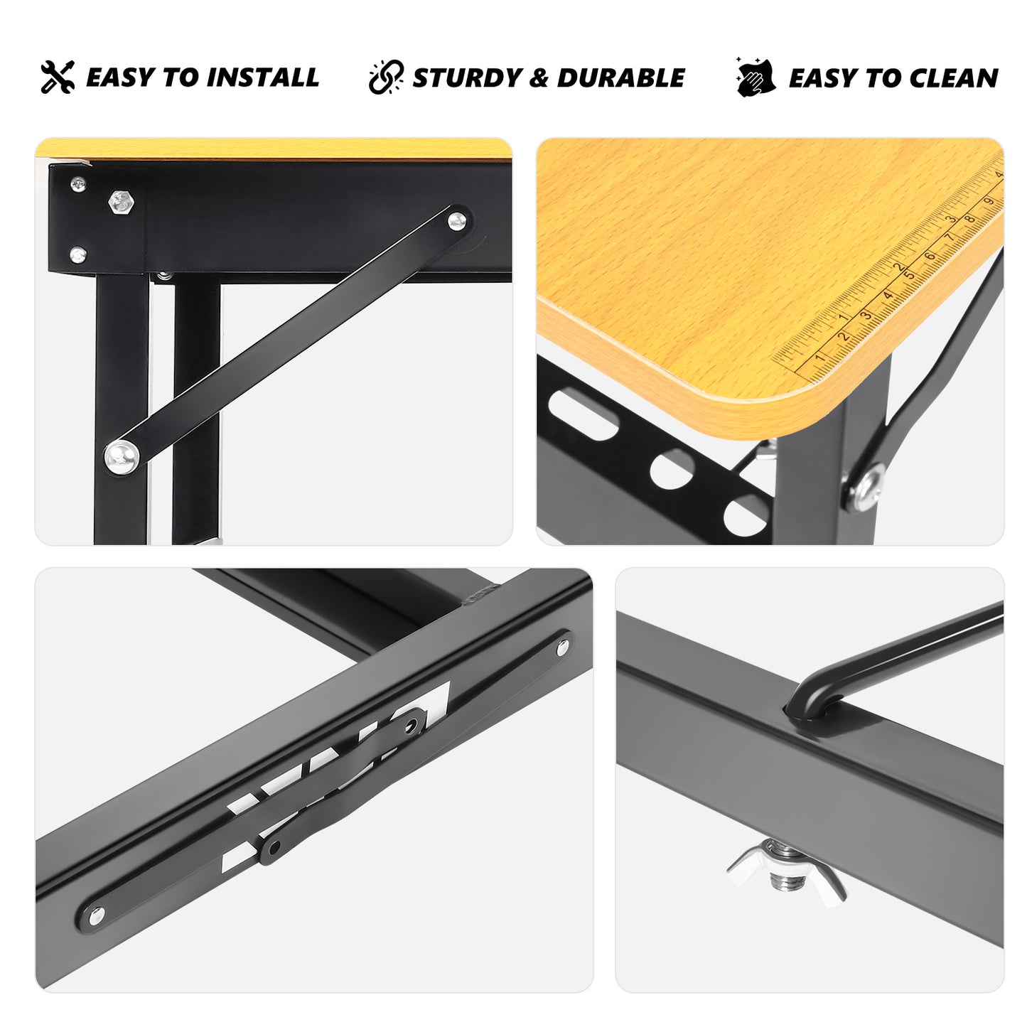 Folding Work Table Portable 220 LBS Capacity Built-In Measuring Tape Angle Finder Foldable Workbench for Garage Home DIY Woodworking Drawing Projects