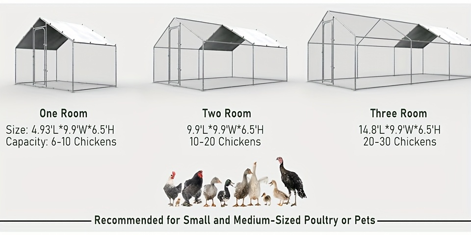 Metal Chicken Run Outdoor Poultry Cage Large Walk-in Enclosure for Chickens Ducks Rabbits UV-Resistant Weather-Resistant Mesh Walls Secure Latches Easy-Access Doors No Electricity Needed