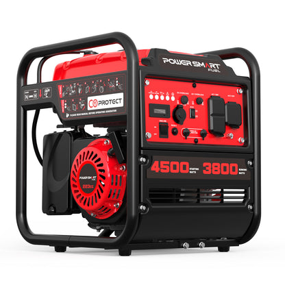 Portable Gas Generator 4500W 4-Stroke | CO Alarm, Quiet & Lightweight, 12V & USB Ports, AC Outlets for RV, Camping, Home Backup, Power Tools, Phone Charging