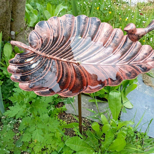 Bird Bath | Cast Iron Leaf Garden Stake Rust Resistant Lawn Patio Gift