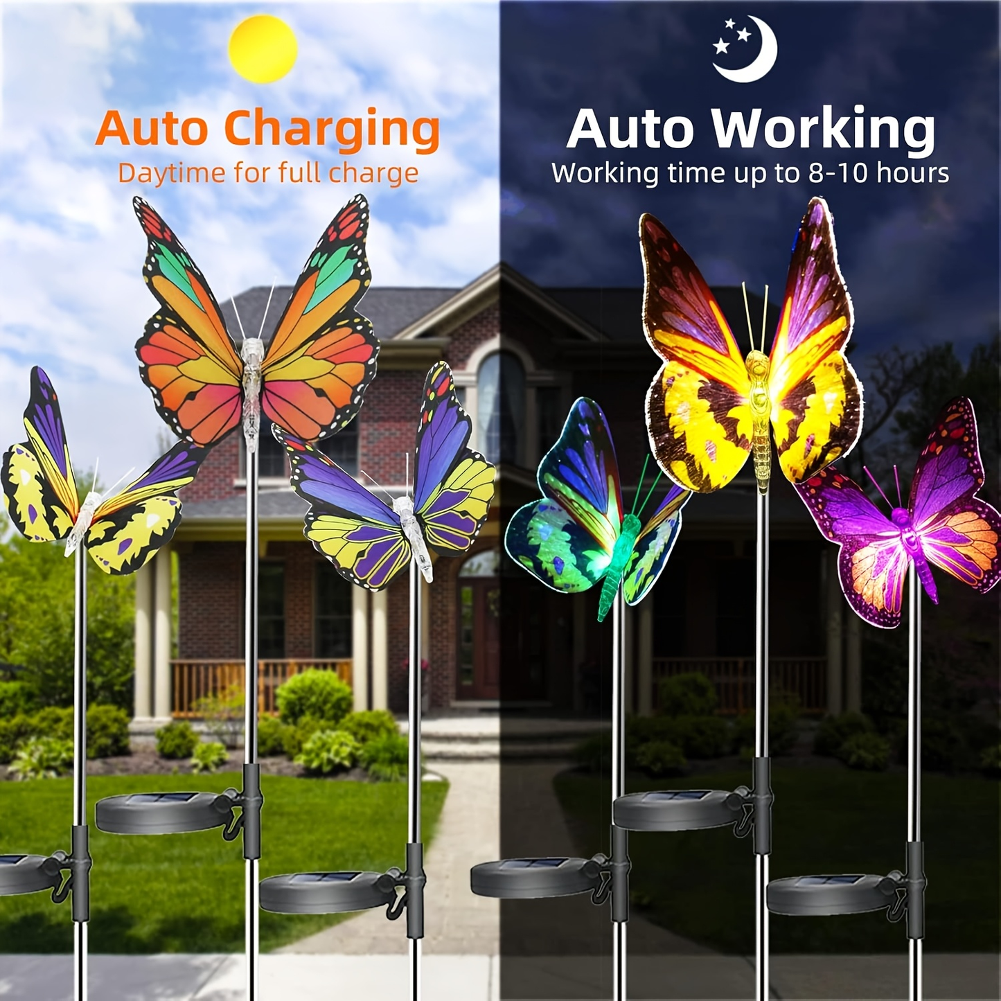 Solar Butterfly Garden Lights 6-Pack, Color Changing Waterproof