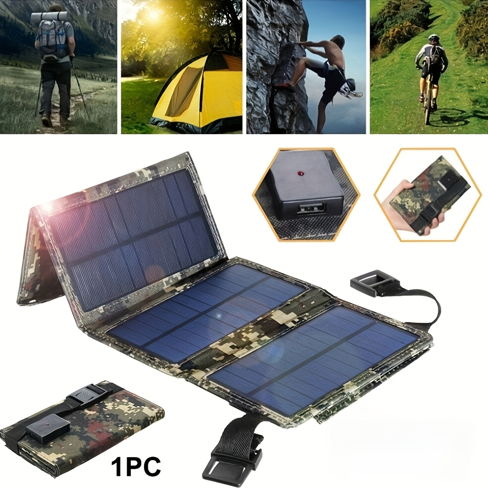 Foldable Solar Charger Portable Monocrystalline Silicon 20% Efficiency USB Output with Carabiner Compact Folding Solar Panel for Outdoor Camping Hiking Backpacking Travel Phone Charging