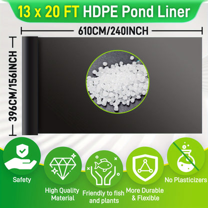 Koi Pond Liner HDPE 13x20FT – Waterproof Fish & Water Garden